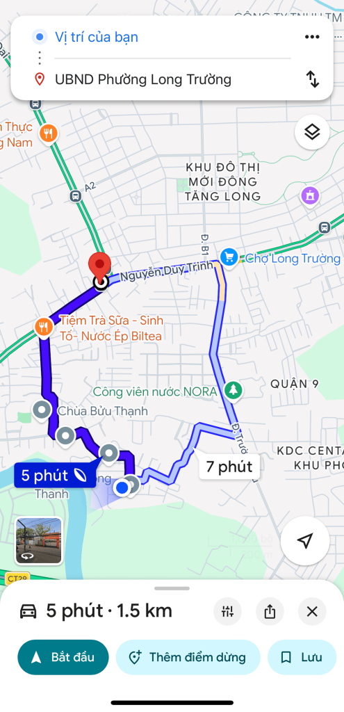Vị trí nhà phố Quận 9 có sân oto tại Long Trường